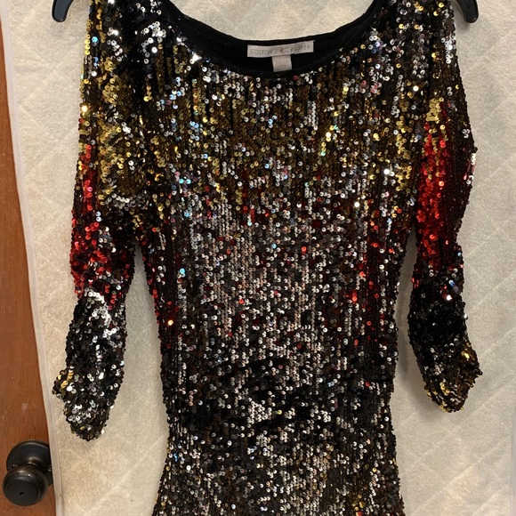 Boston Proper Cold shoulder multi color sequin top - Picture 2 of 5